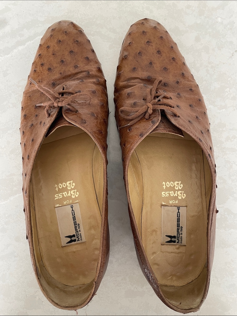 Moreschi Brown Ostrich Leather Lace-Up Oxfords